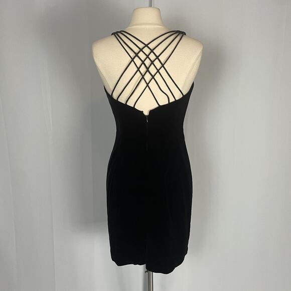 Vintage Cocktail Dress Size 10 Black Velvet Short Mini Strappy Party 90s Y2K - Picture 6 of 16